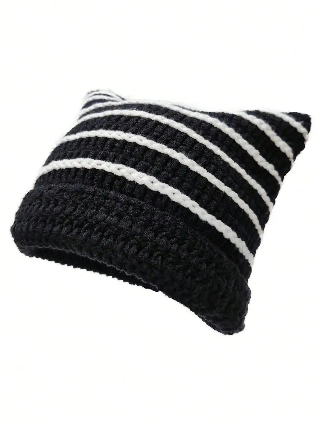 Striped Cat Ear Crochet Beanie