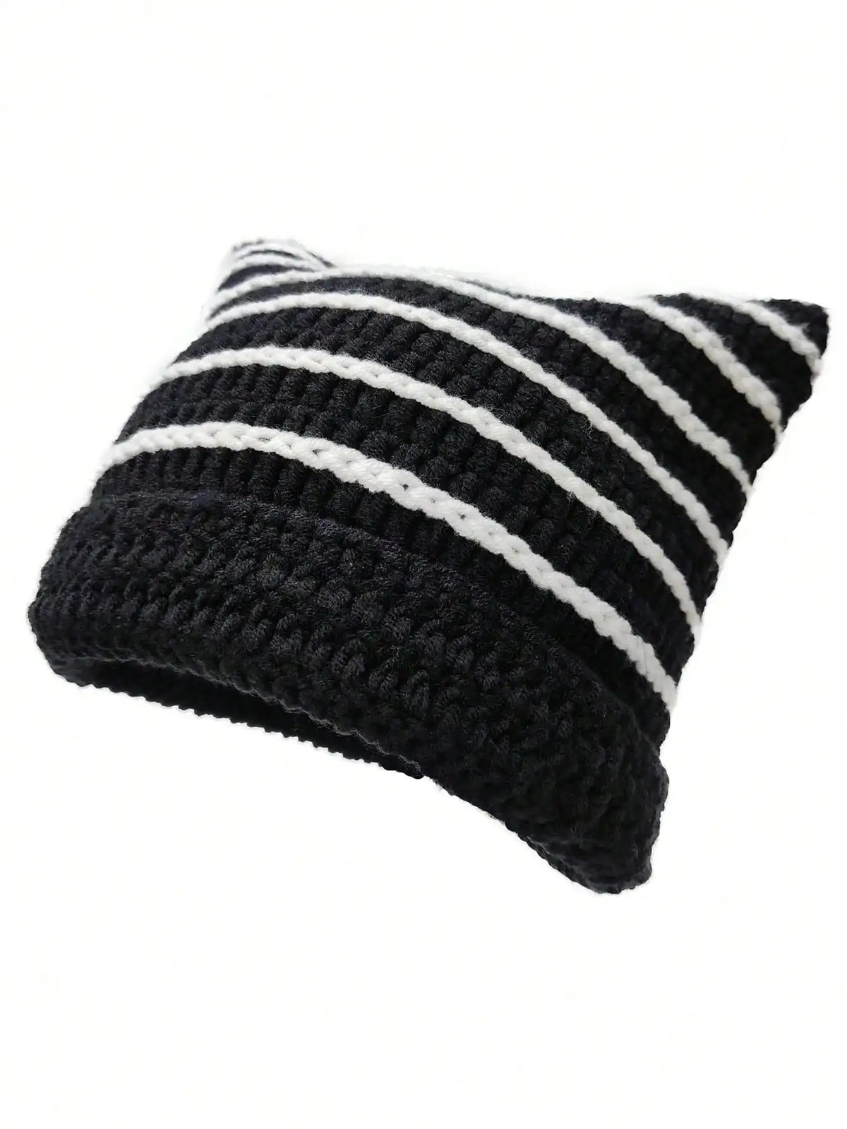Striped Cat Ear Crochet Beanie