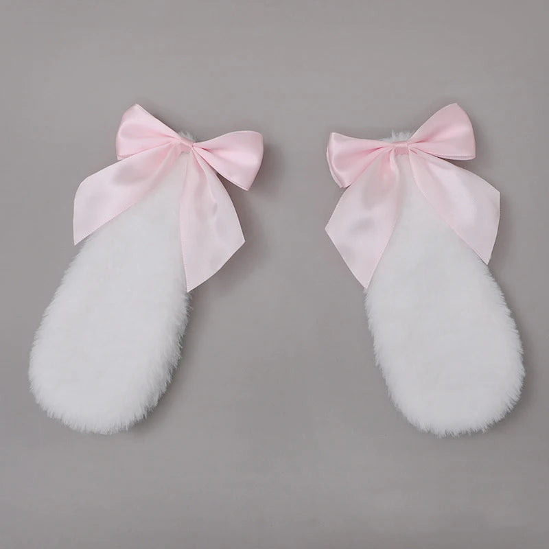 Fluffy Bunny Ear Hair Clips with Bow (Pair)