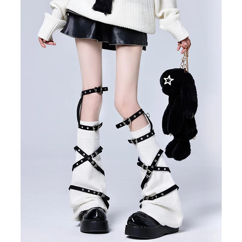 Buckle Harness Knit Flare Leg Warmers
