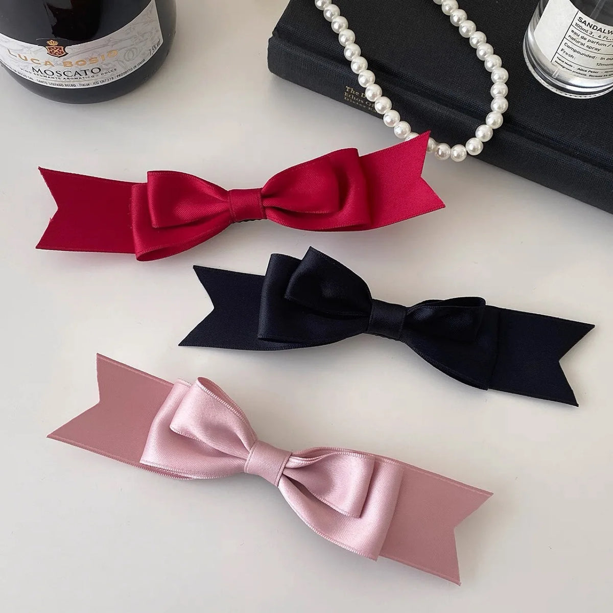Pink Satin Bow Hair Clip