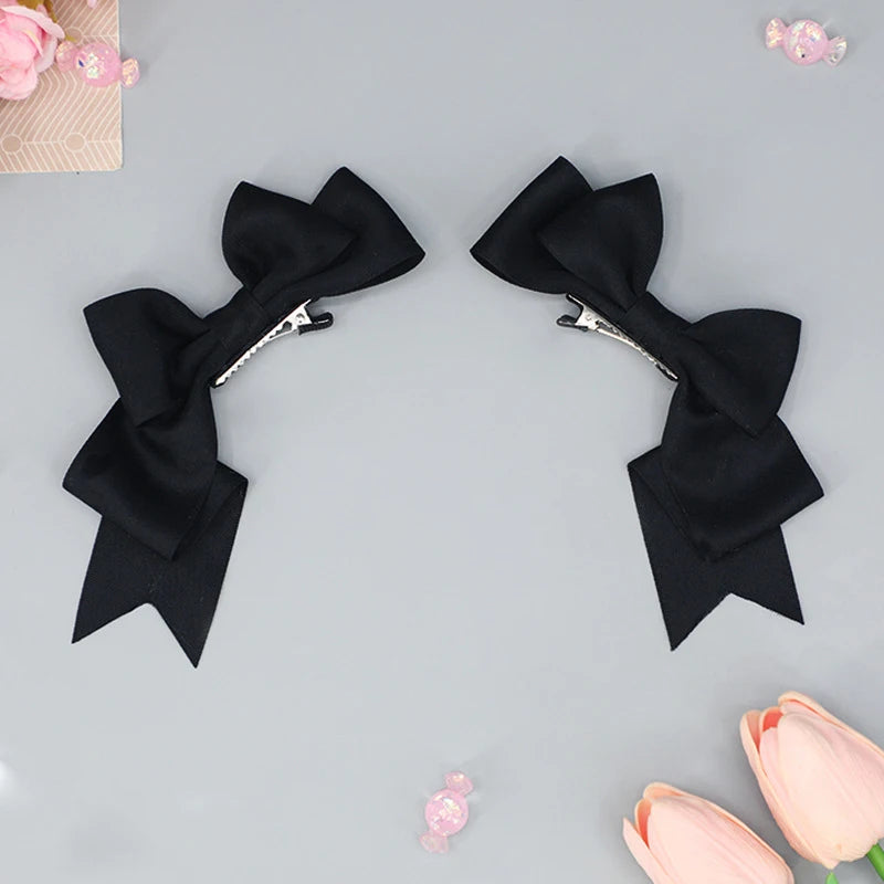 Satin Bow Hair Clips (Pair, Multi-Colour)