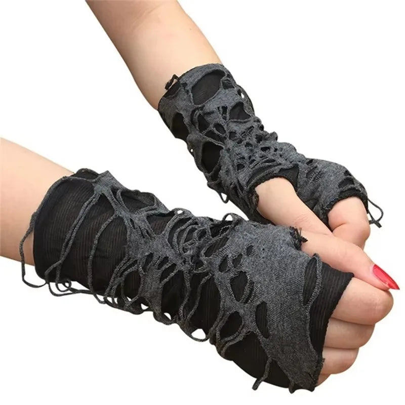Ripped Punk Arm Warmers - Gloves & Arm Warmers for Jirai Kei, gothic & kawaii style | Cute Splikes