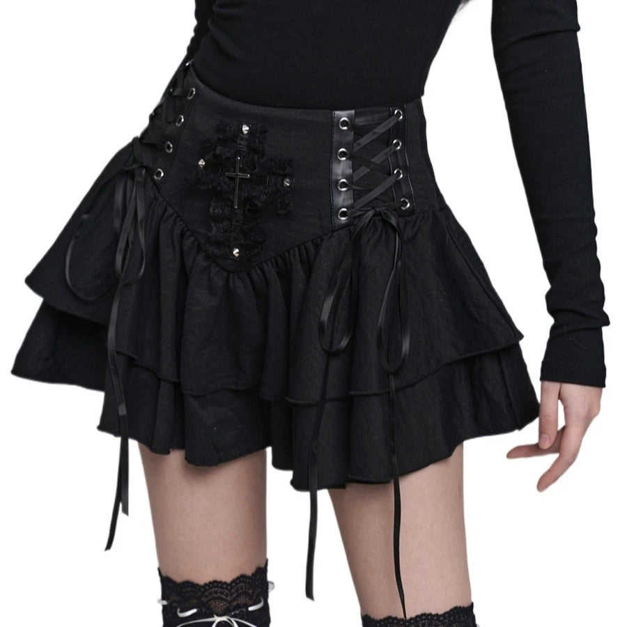 Cross Patchwork Mini Skirt - Skirts for Jirai Kei, gothic & kawaii style | Cute Splikes