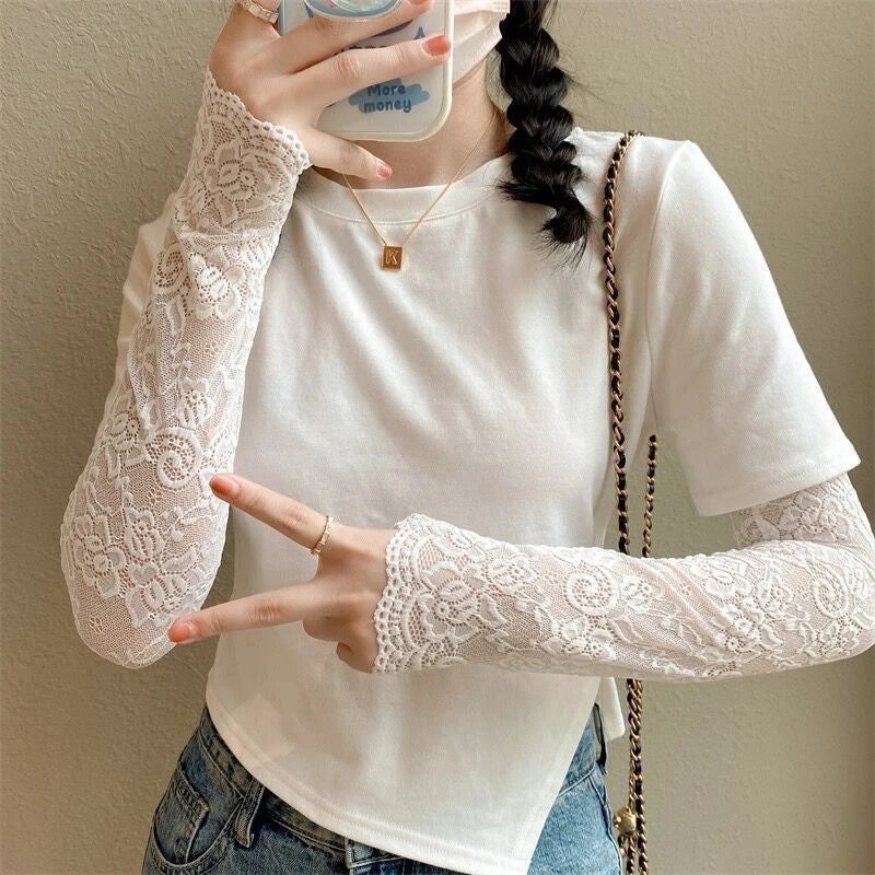 Long Lace Fingerless Gloves - Gloves & Arm Warmers detail view 2 | Cute Splikes