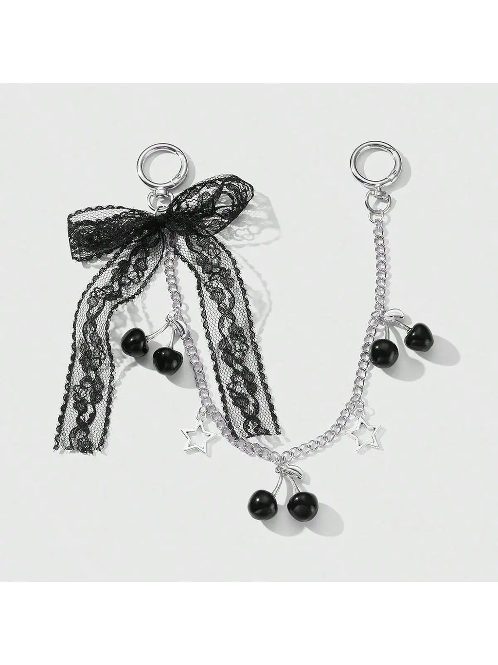 Y2K Cherry Bag Chain with Lace Bow, Heart Charm Metal Purse Strap, Aesthetic Bag Accessory for Women Girls