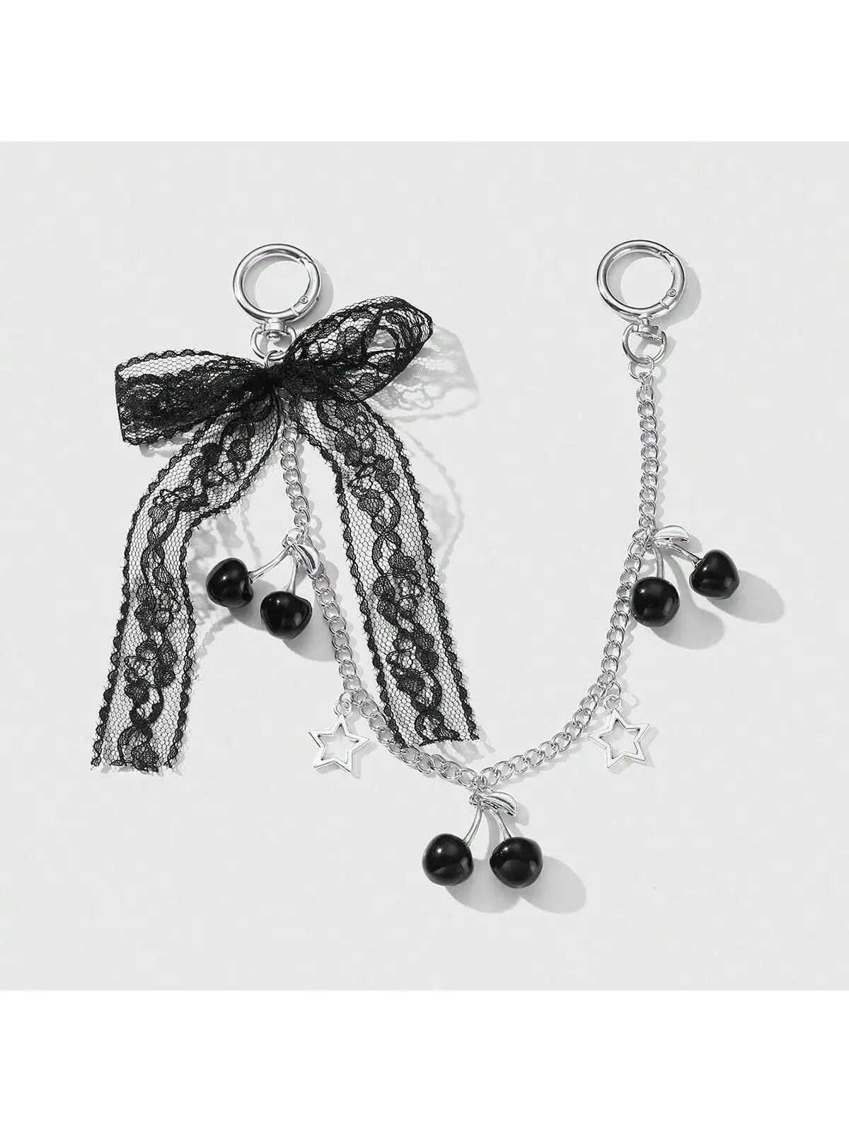 Y2K Cherry Bag Chain with Lace Bow, Heart Charm Metal Purse Strap, Aesthetic Bag Accessory for Women Girls