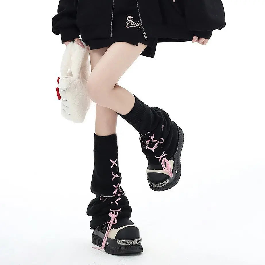 Star Knit Flare Leg Warmers with Bows