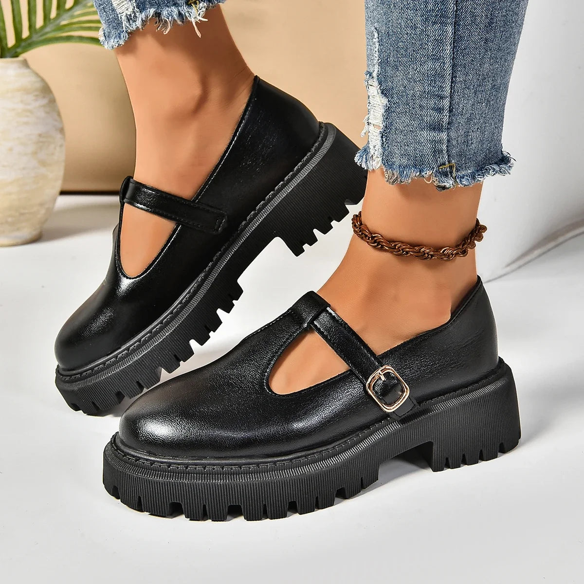 Platform Mary Jane Buckle Shoes