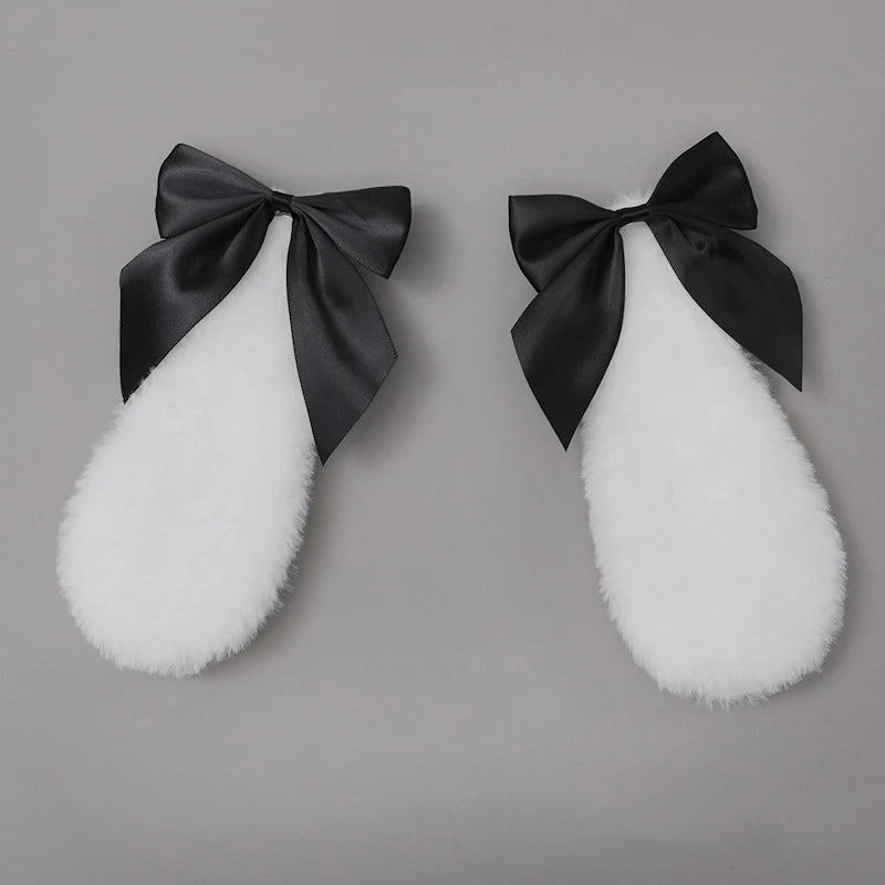 Fluffy Bunny Ear Hair Clips with Bow (Pair)