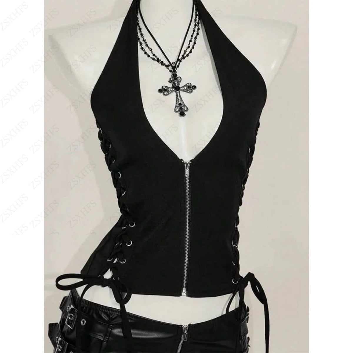 Lace-Up Bandage Crop Top - Tops & Dresses for Jirai Kei, gothic & kawaii style | Cute Splikes