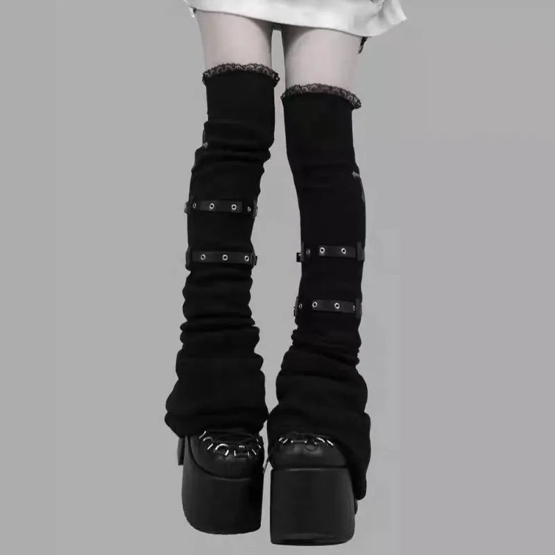 Lace Flare Leg Warmers with Cross Studs