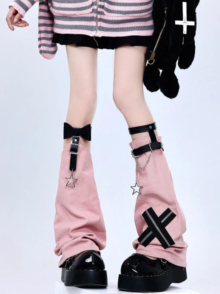 Bow Buckle Flare Leg Warmers with Star Charm