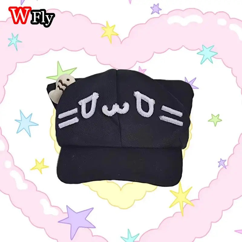 Fluffy Cat Ear Beanie with Kawaii Face