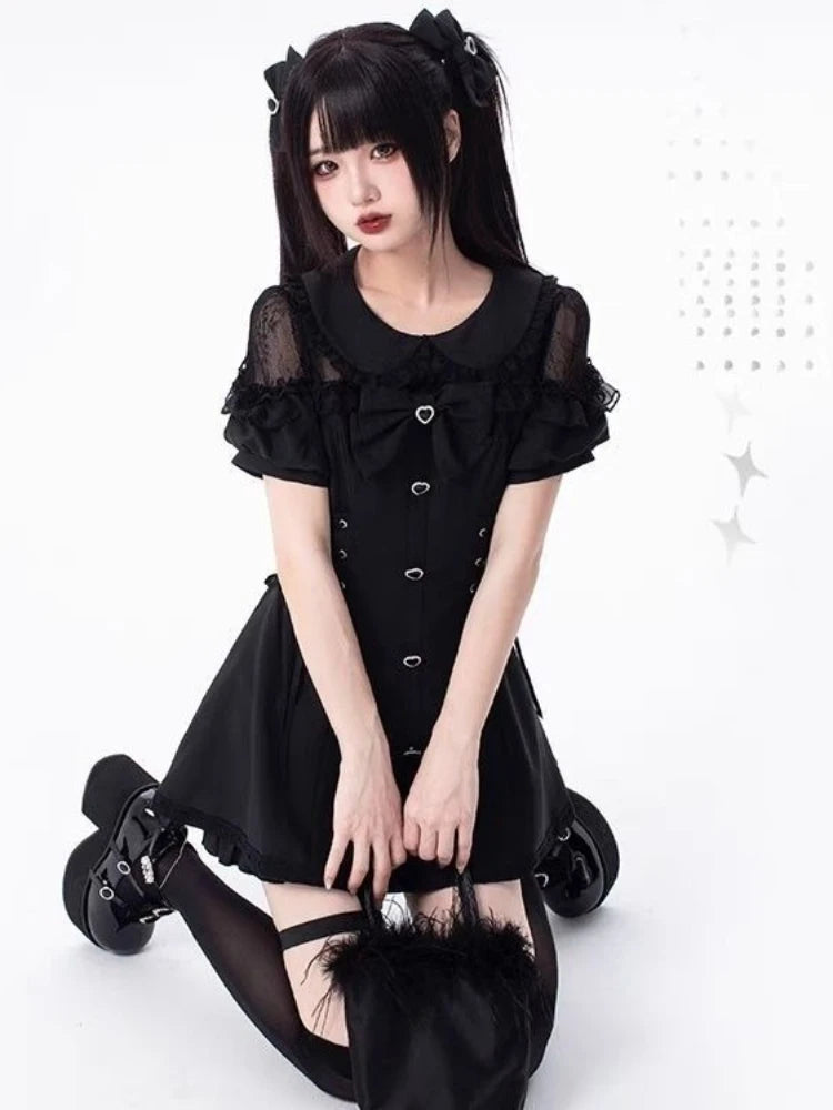 Bow Lace Heart Button Lolita Dress