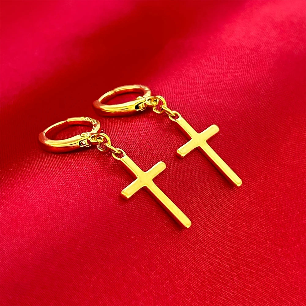Heart Cross Key Drop Earrings (Stainless Steel)