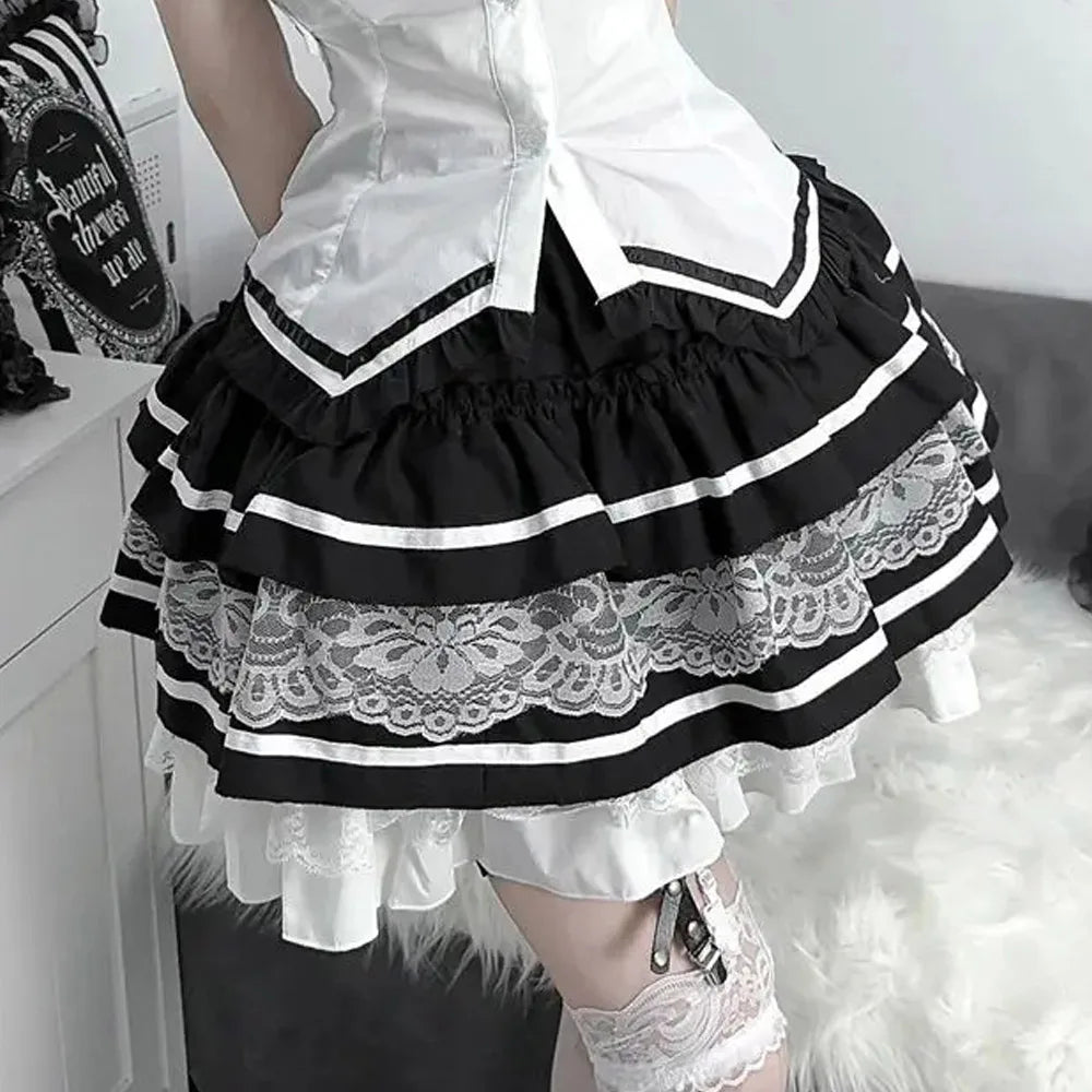 Striped Lace Tiered Cake Skirt