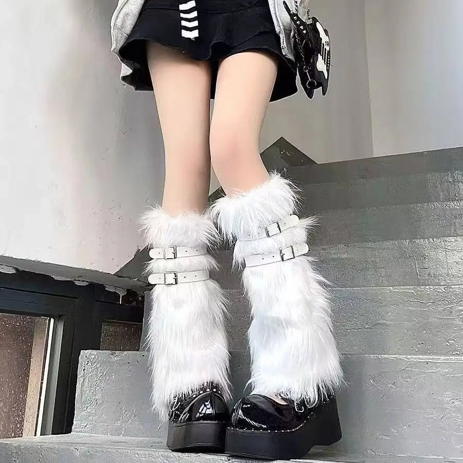 Lace Flare Leg Warmers with Cross Studs