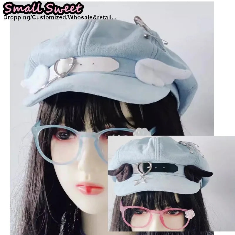 Bunny Ear Suede Beret with Belt & Star Charm