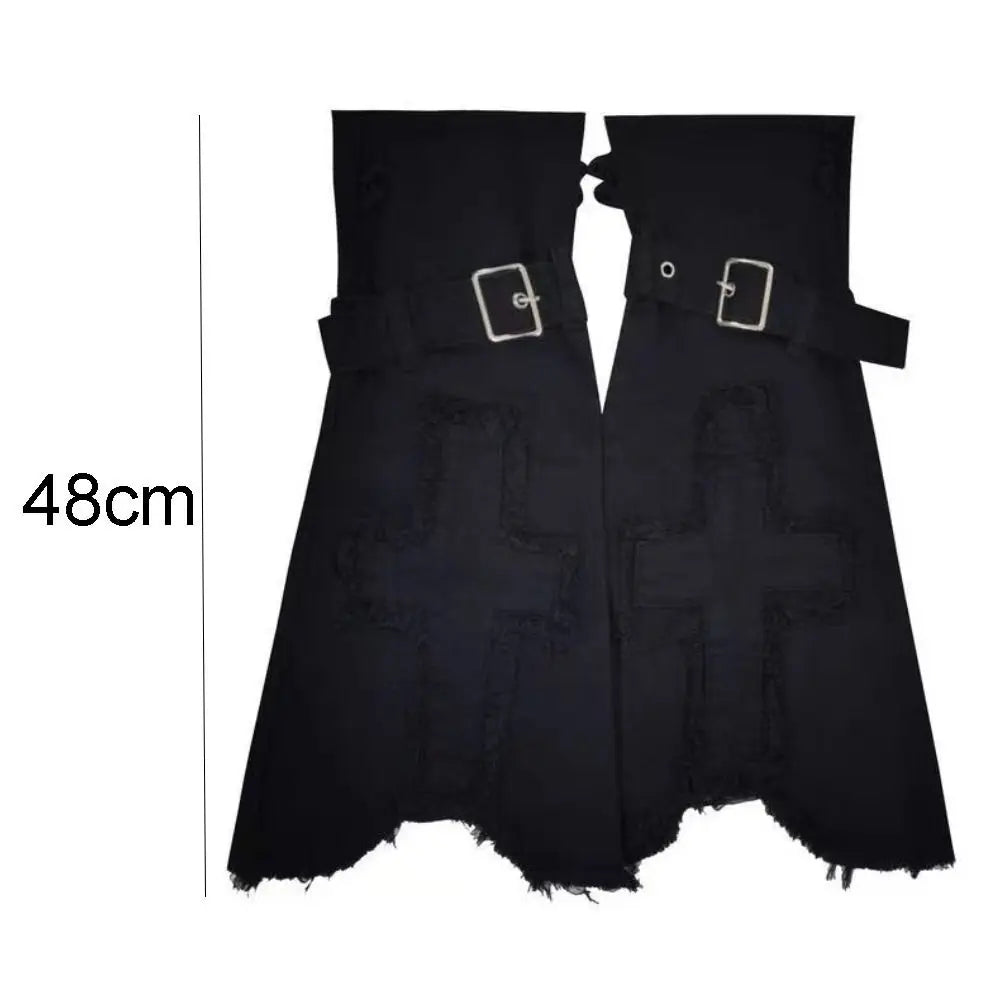Distressed Denim Buckle Leg Warmers