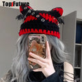 Crochet Cat Ear Beanie with Bat Wing Charms