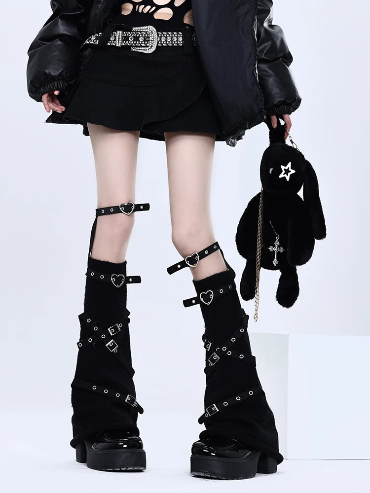 Buckle Harness Knit Flare Leg Warmers