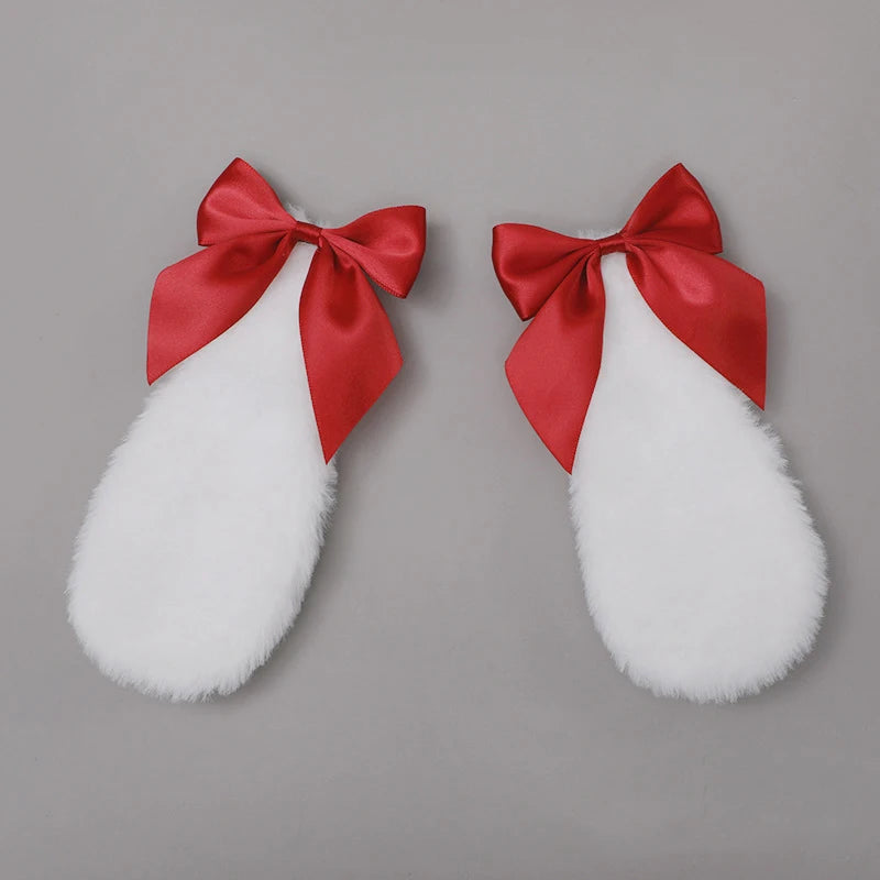 Fluffy Bunny Ear Hair Clips with Bow (Pair)