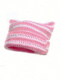 Striped Cat Ear Crochet Beanie