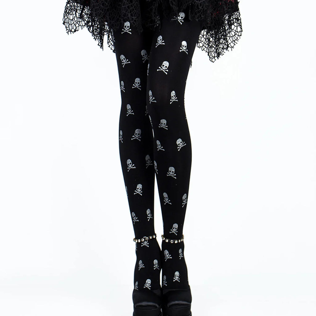 Glitter Skull & Crossbones Tights