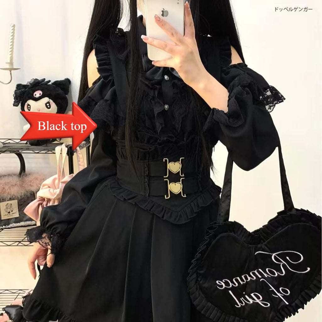 Lolita Pinafore Suspender Skirt with Heart Bow