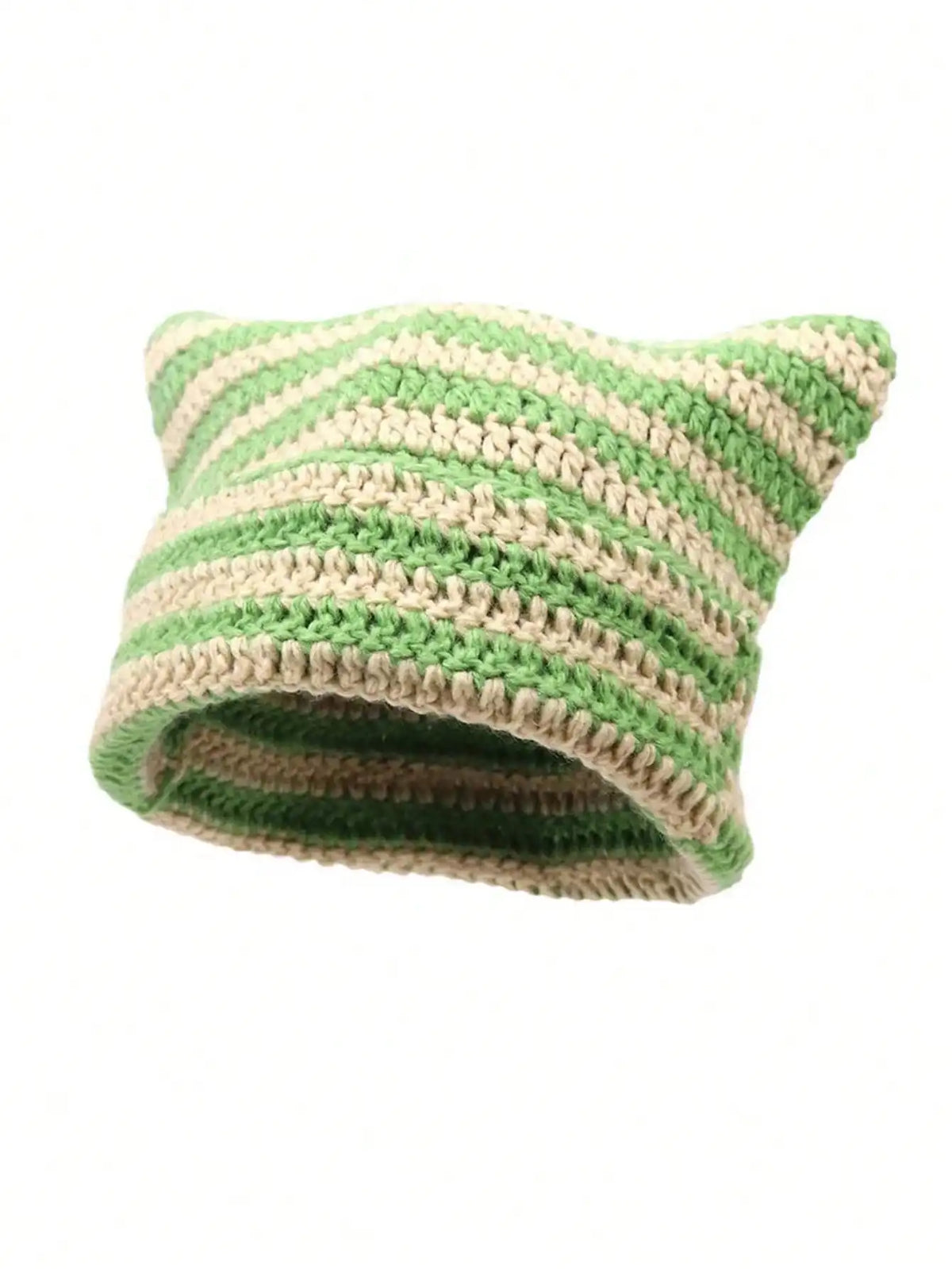 Striped Cat Ear Crochet Beanie