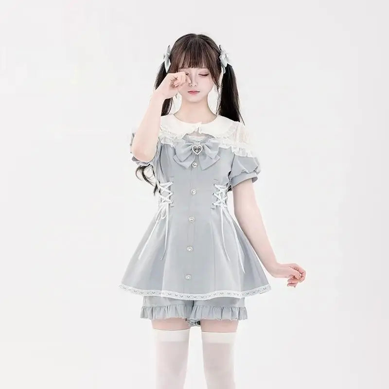 Bow Lace Heart Button Lolita Dress