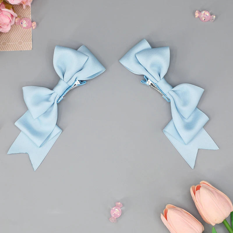 Satin Bow Hair Clips (Pair, Multi-Colour)
