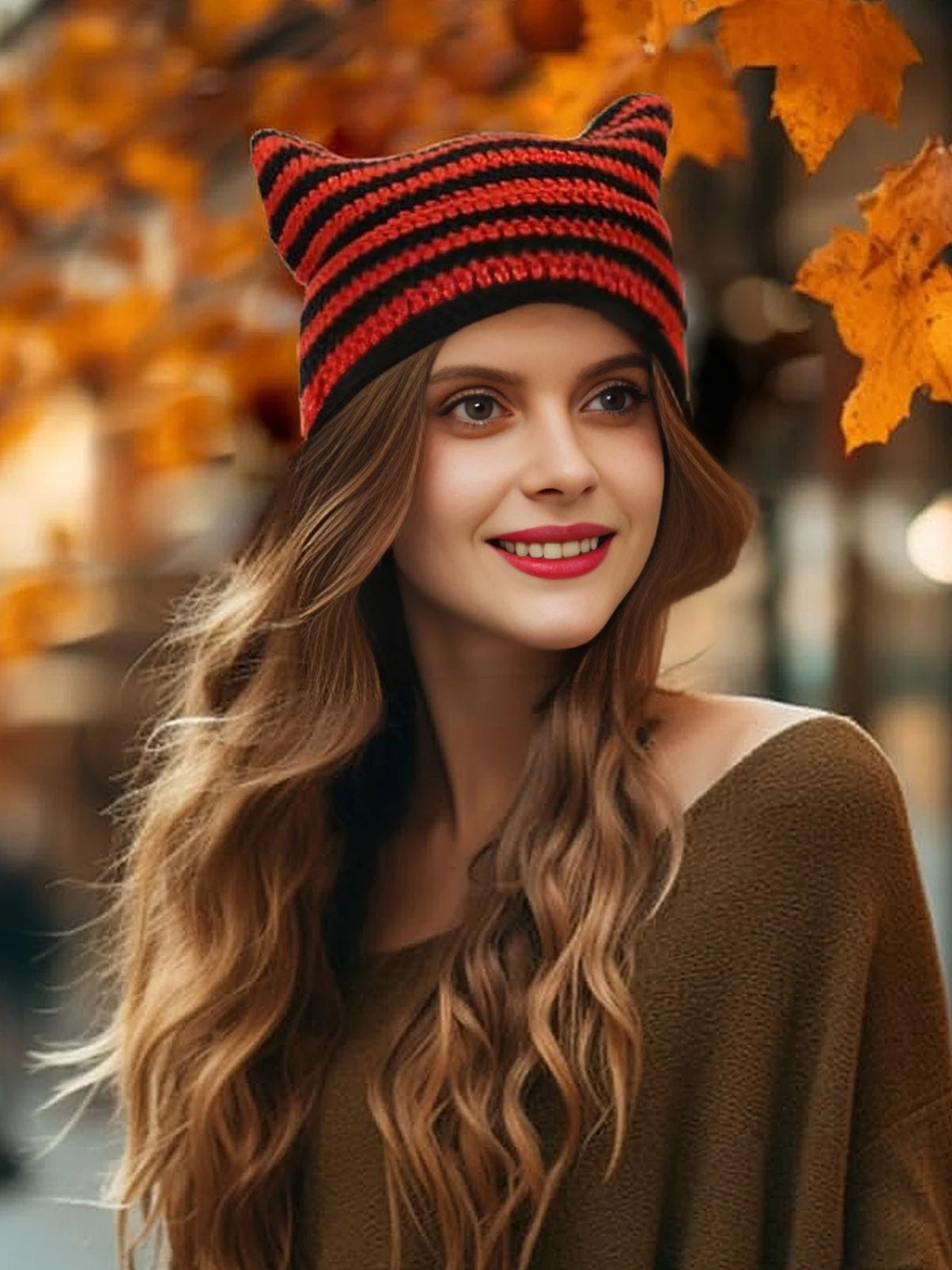 Striped Cat Ear Crochet Beanie