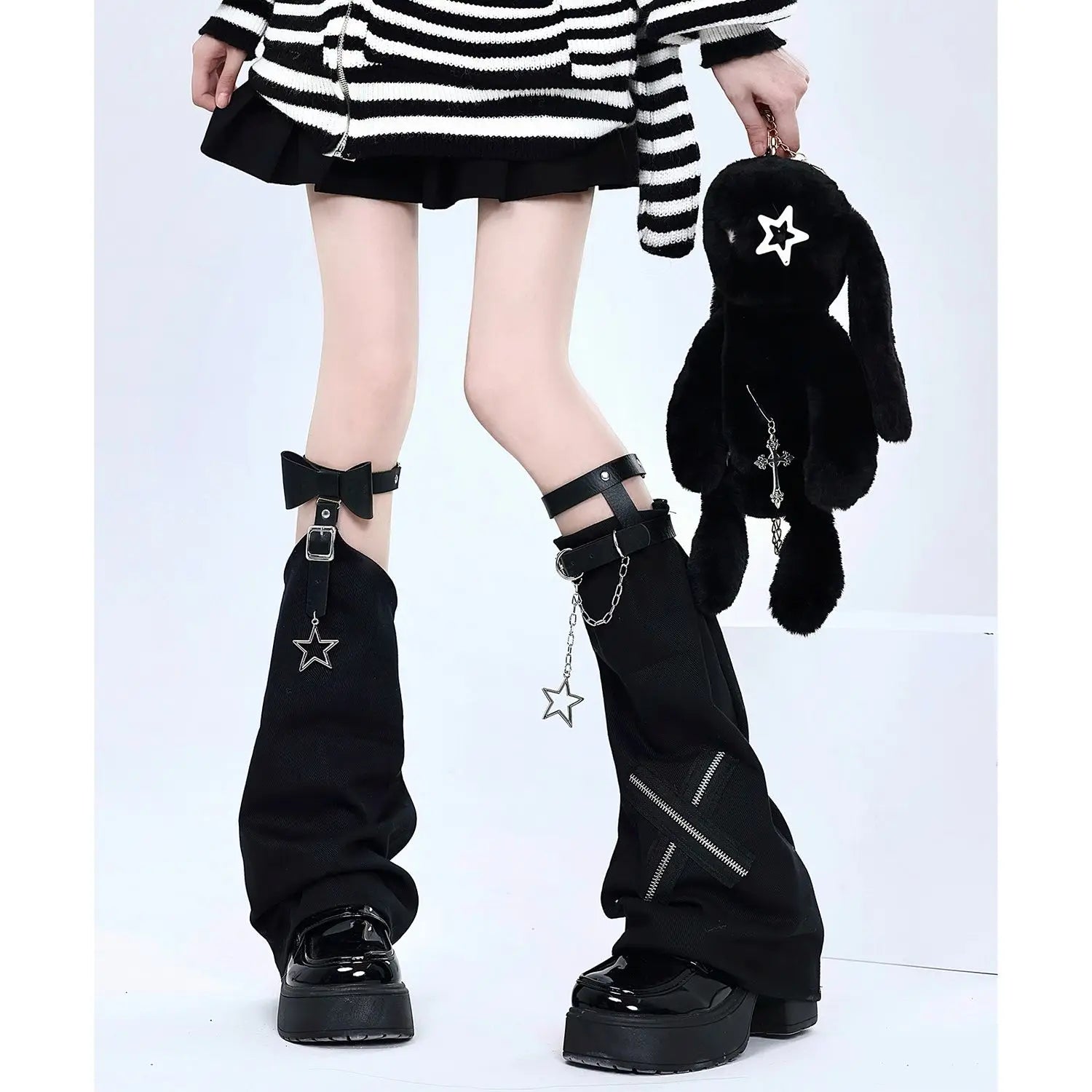 Bow Buckle Flare Leg Warmers with Star Charm