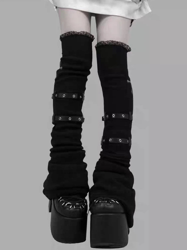 Lace Patchwork Flare Leg Warmers with Cross