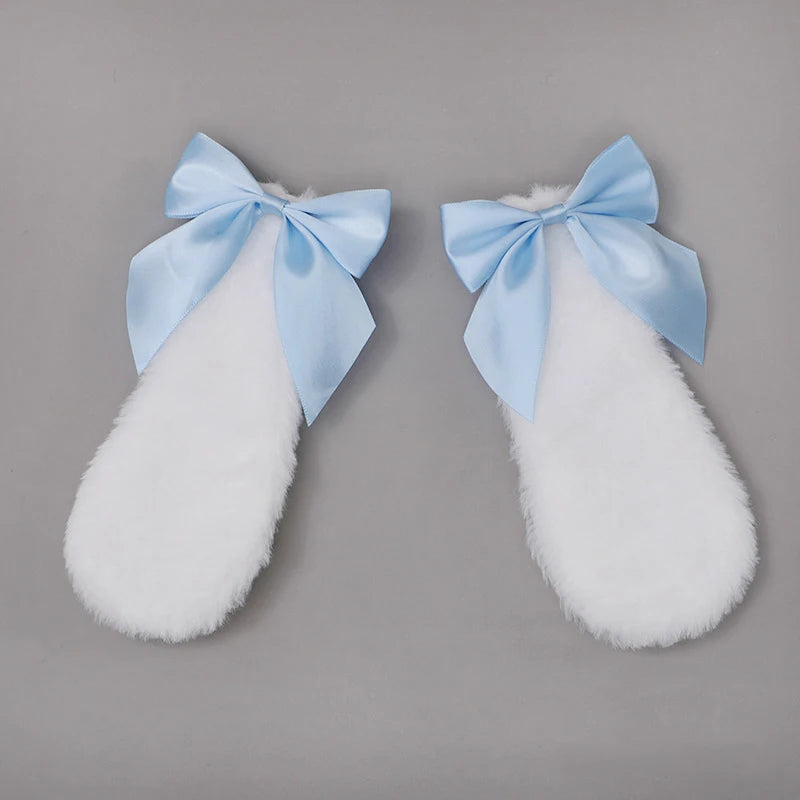Fluffy Bunny Ear Hair Clips with Bow (Pair)