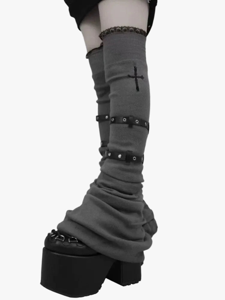 Lace Patchwork Flare Leg Warmers with Cross