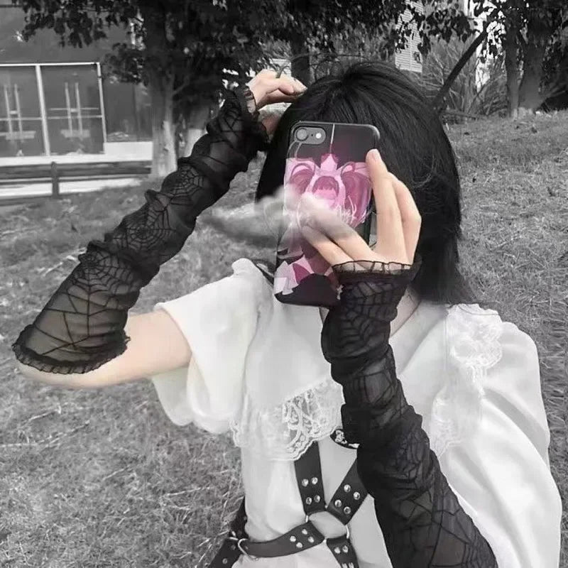 Spider Web Fingerless Gloves - Gloves & Arm Warmers detail view 2 | Cute Splikes