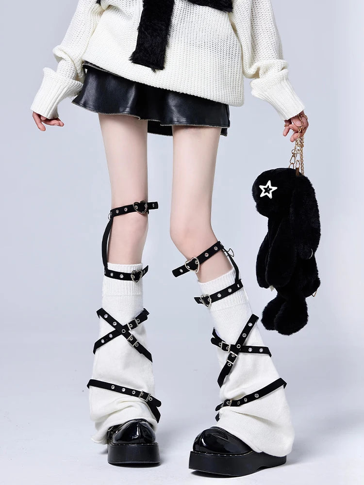 Buckle Harness Knit Flare Leg Warmers