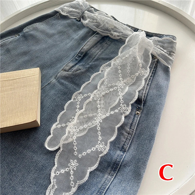 Sheer Lace Bow Waist Belt