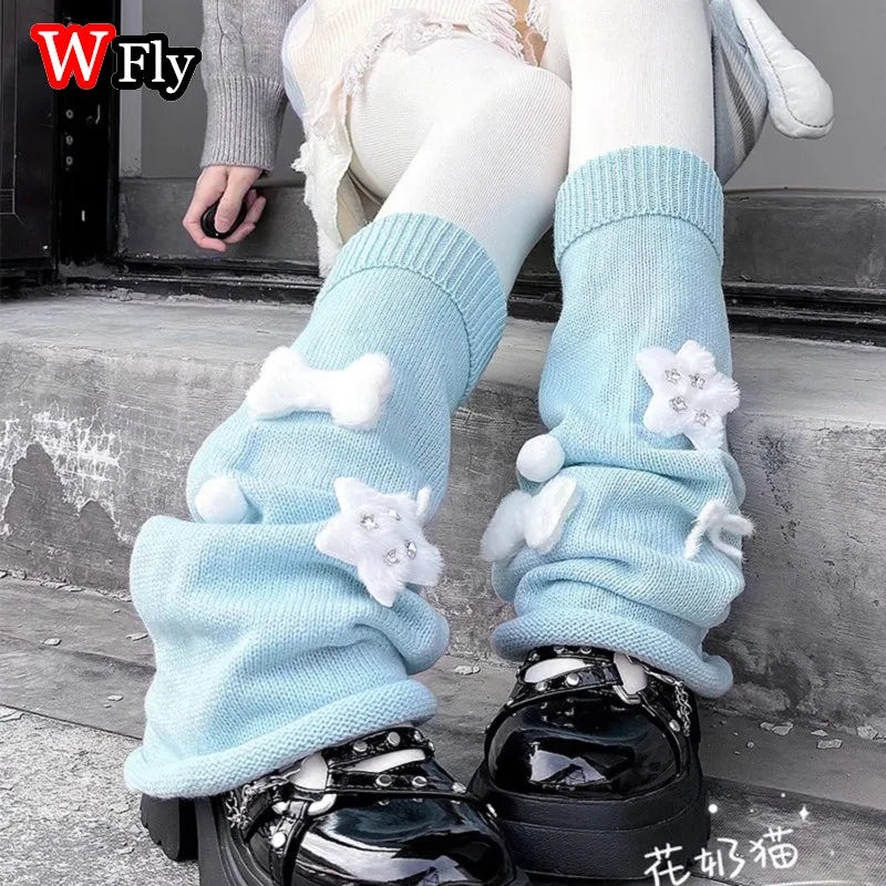 Star Plush Knit Flare Leg Warmers