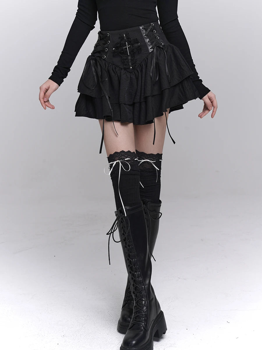Cross Patchwork Mini Skirt - Skirts detail view 4 | Cute Splikes