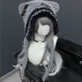 Fuzzy Bear Ear Knit Beanie with Chains & Cross