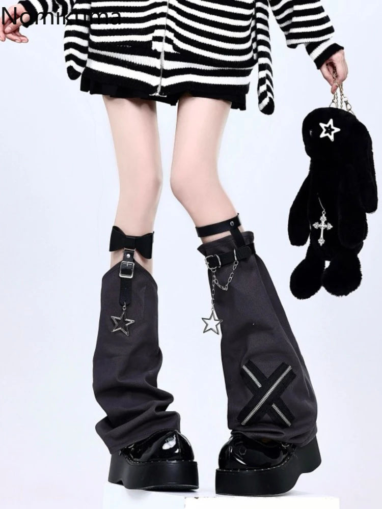 Bow Buckle Flare Leg Warmers with Star Charm