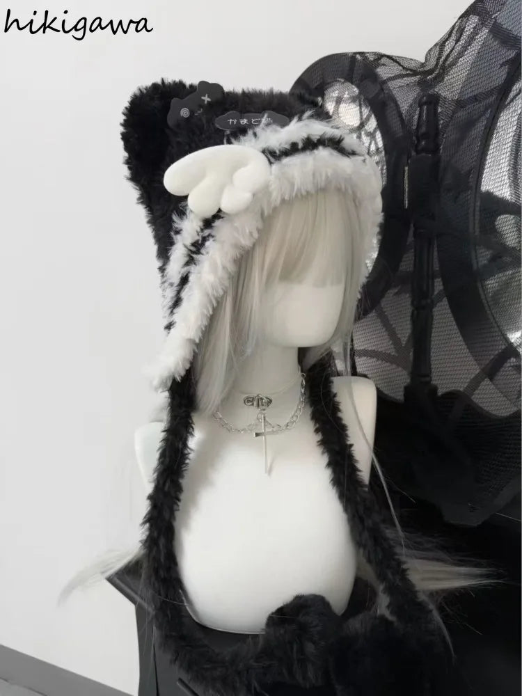 Cat Ear Knit Beanie with Angel Wings