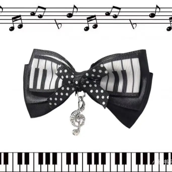 Piano Key Polka Dot Bow Hair Clip