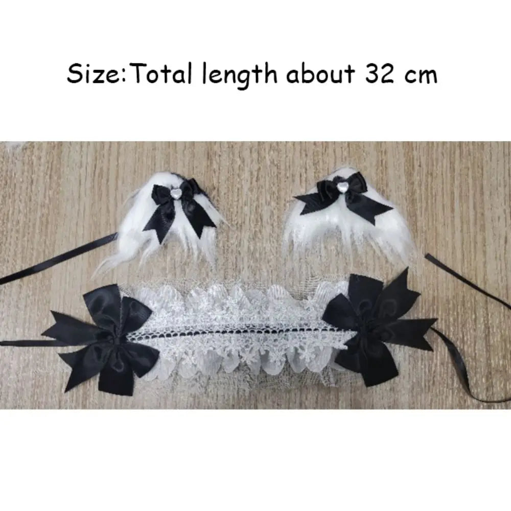 New Lolita Cat Ears Headband Bow Lace Head Wrap Cosplay Headdress Hair Accessories