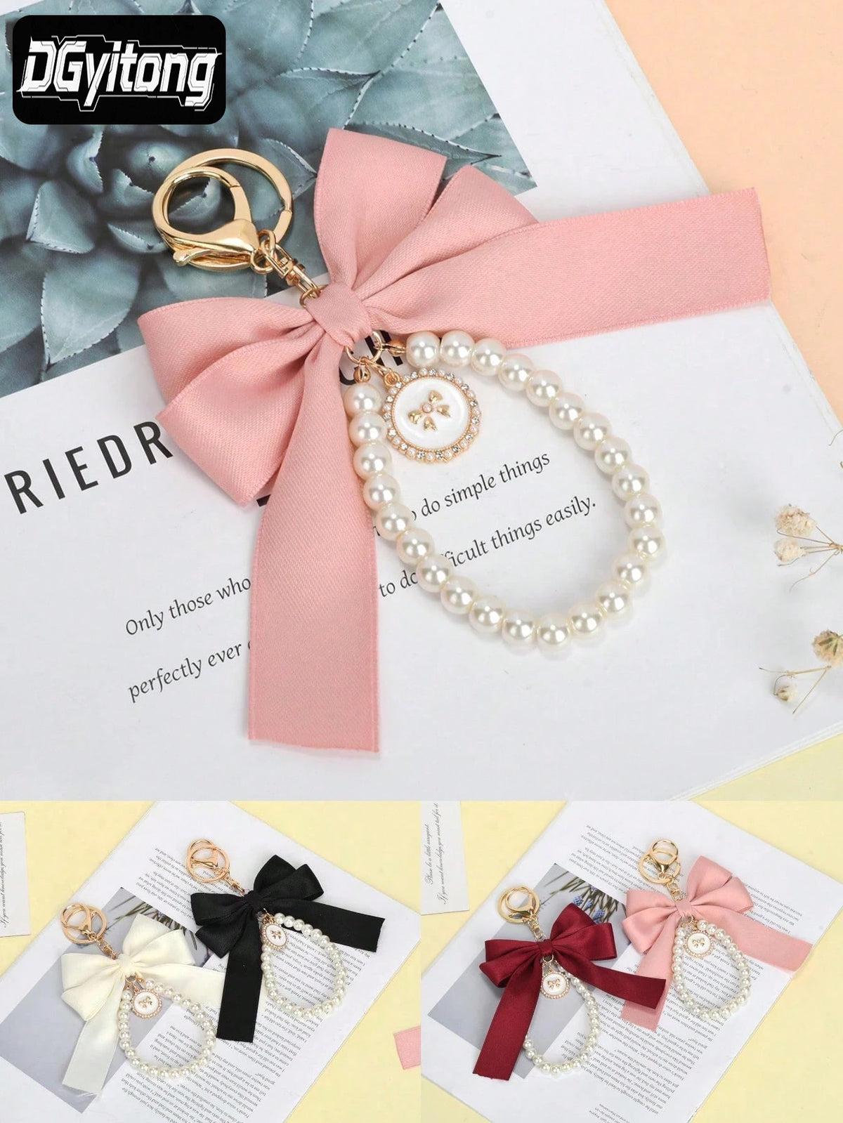 Pearl & Satin Bow Charm Keychain