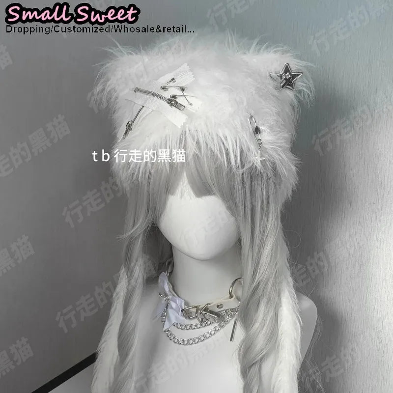 Fuzzy Bear Ear Hat with Pins & Charms